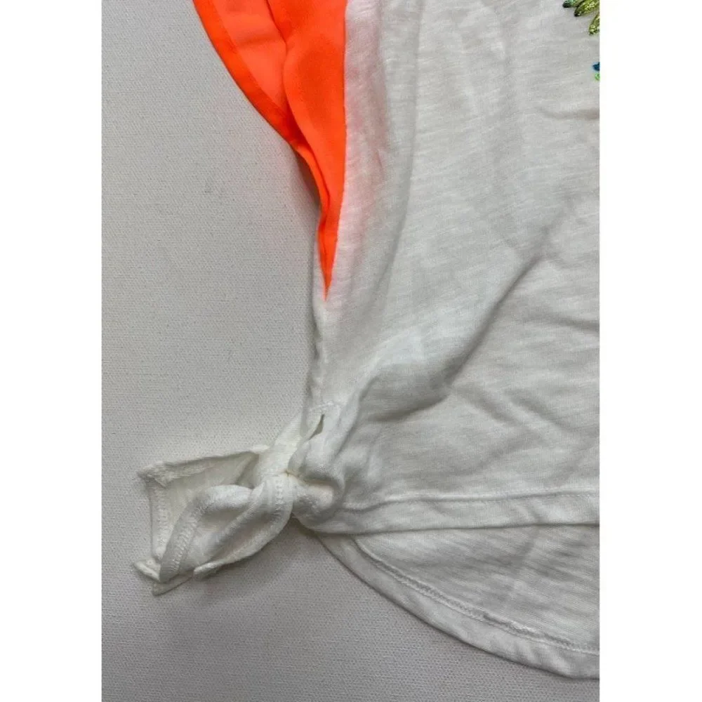 Justice Girls Top White Neon Dream Catcher Peace Butterfly Side Knot Sz‎ 18 NEW